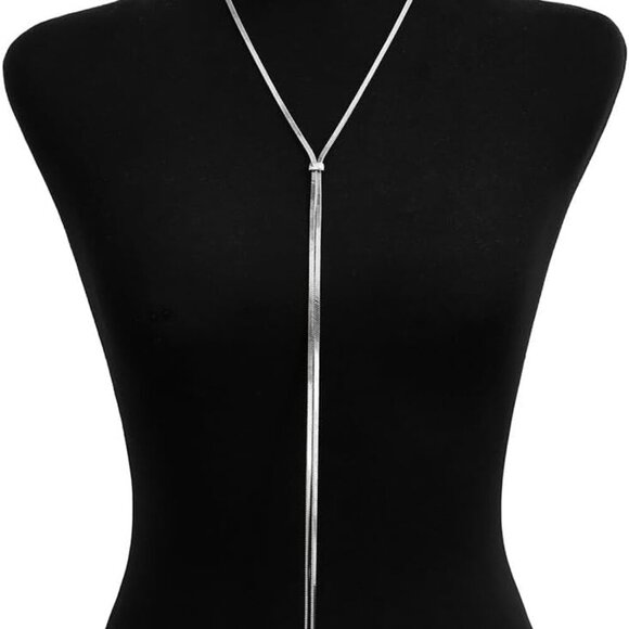 Dainty Gold Lariat Statement Necklaces for Women,14K Gold Plated Herringbone Cha - Picture 5 of 8